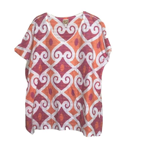 JM Collection Tops - JM Collection Womens Tee Shirt XL White Pink Coral Print Short Sleeve